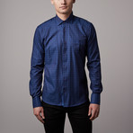 Jacquard Button-Up // Navy (L)
