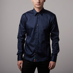 Solid Button-Up + Striped Trim // Navy (S)