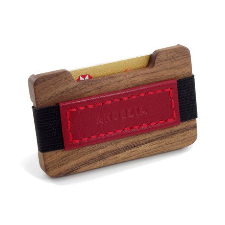 Credit Card Wallet + Leather Strap // Walnut (Red Strap)