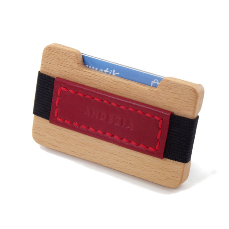 Credit Card Wallet + Leather Strap // Beech (Red Strap)