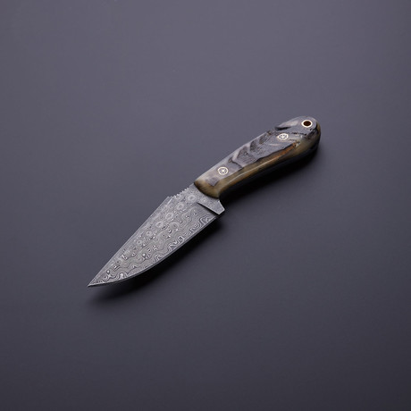 Raindrop Damascus Hunter // American Sheep Horn