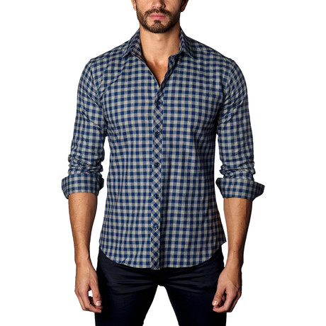 Jared Lang // Button-Up Shirt // Grey + Blue Check (S)