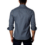 Jared Lang // Button-Up Shirt // Grey + Blue Check (XL)