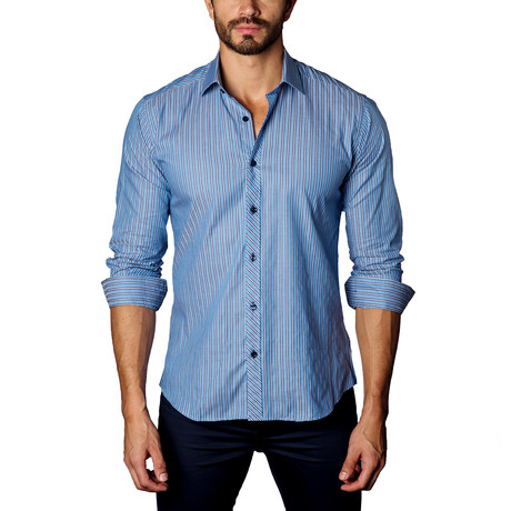 Button-Up Shirt // Blue + White (S)