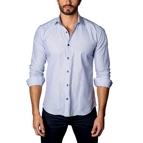 Button-Up Shirt // White + Blue (S)