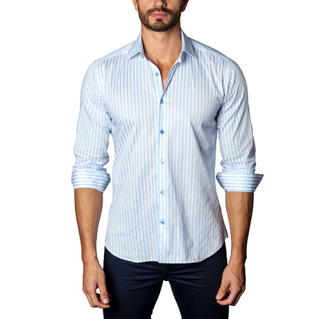 Button-Up Shirt // White + Blue Stripe (S)