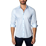 Button-Up Shirt // White + Blue Stripe (M)