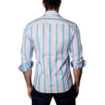 Button-Up Shirt // Light Pink + Blue (M)