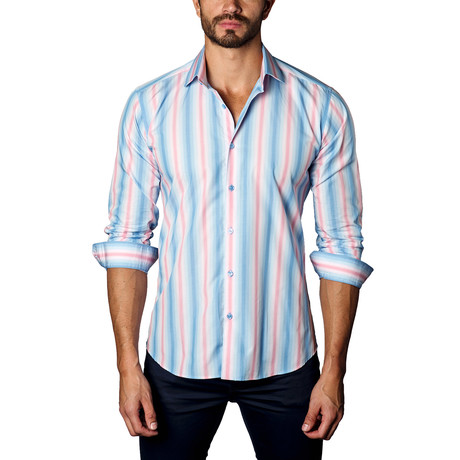 Button-Up Shirt // Light Pink + Blue (S)