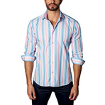 Button-Up Shirt // Light Pink + Blue (M)