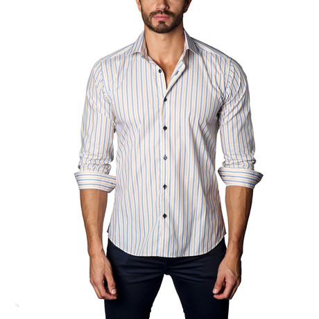 Button-Up Shirt // Navy + Beige Stripe (S)