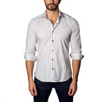 Button-Up Shirt // Navy + Beige Stripe (L)