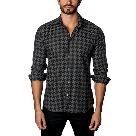 Button-Up Shirt // Black + Grey (S)