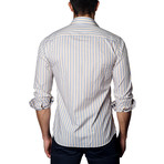 Button-Up Shirt // Navy + Beige Stripe (L)