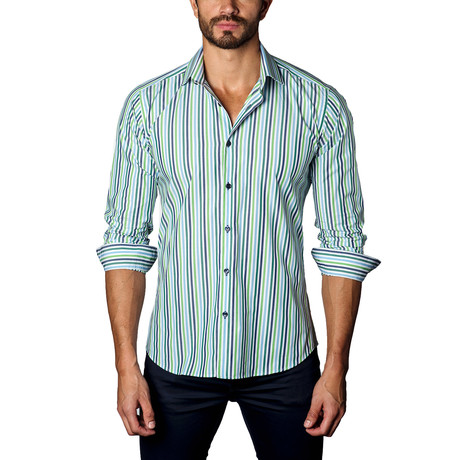 Button-Up Shirt // Green Stripe (S)