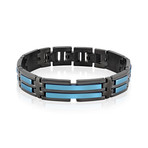 Two-Tone Polished Blue Link Bracelet // Black IP