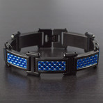 Polished Blue Carbon Fiber Inlay Link Bracelet // Black IP