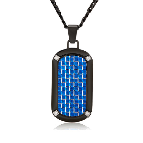 Blue Carbon Fiber Cubic Zirconia Dog Tag // Black IP