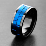 Brushed Finish Dual Blue Spinner Ring // Black IP (Size 8)