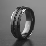 Brushed Finish Black Cable Inlay Ring // Black IP (Size 7)