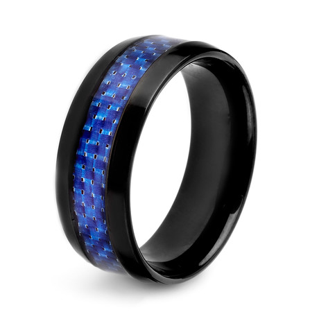 High Polished Blue Carbon Fiber Inlay Ring // Black IP (Size 8)