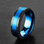 Brushed Carbon Fiber Beveled Ring // Blue IP (Size 8)