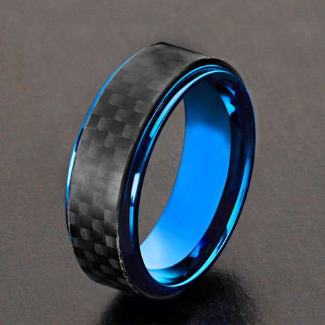 Carbon Fiber Ring // Blue IP (Size 8)