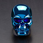 Skull Ring // Blue IP Polished Stainless Steel (Size 8)