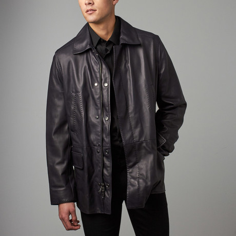 Reversible Leather Flap Pocket Coat // Navy (Euro: 46)
