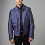 Collared Zip-Up Jacket // Blue (L)