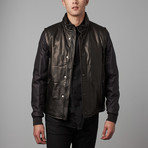 Leather Zip Sleeve Vest Jacket // Black + Gray (Euro: 48)