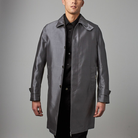 Silk Blend Long Button-Up Coat // Gray (S)