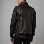 Leather Zip Sleeve Vest Jacket // Black + Gray (Euro: 48)