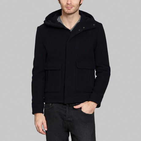 Hooded Wool Jacket // Navy Blue (S)