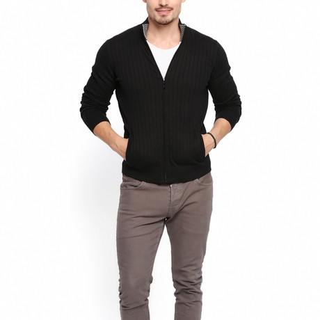 Coty English Rib Zip Cardigan // Black (S)