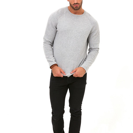 Coty Ribbed Shoulder Crew Neck Sweater // Light Grey Melange (S)