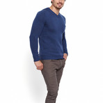 Henri Patch Pocket V-Neck Sweater // Orient Blue (XL)