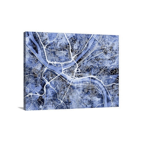 Pittsburgh Pennsylvania Street Map // Blue (24"W x 18"H x 1.5"D)