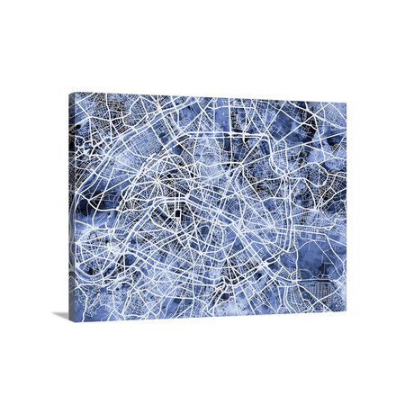 Paris France Street Map // Blue (24"W x 18"H x 1.5"D)