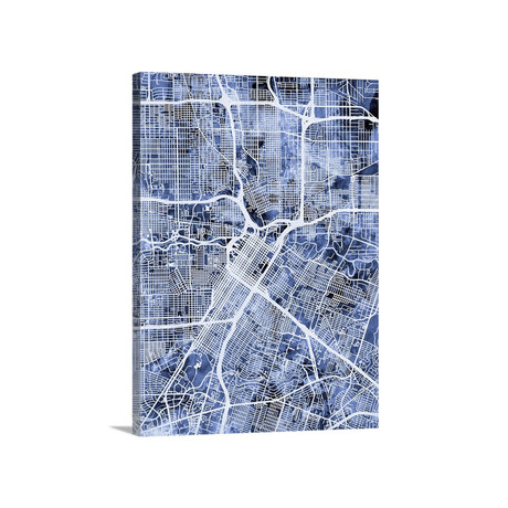 Houston Texas Street Map // Blue (18"W x 24"H x 1.5"D)