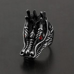 Crystal Eyes Dragon Head Ring // Stainless Steel + Red Crystal (Size 9)