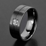 Crystal Grooved Comfort Fit Ring // Black IP Stainless Steel (Size 8)