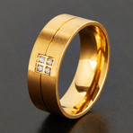 Crystal Grooved Comfort Fit Ring // Gold IP Stainless Steel (Size 8)