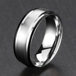 Two-Tone Grooved Comfort Fit Ring // Satin Stainless Steel (Size 8)