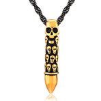 Skull Capsule Bullet Pendant Necklace // Gold IP Stainless Steel