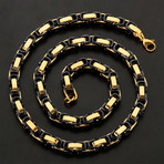 Stainless Steel Box Chain Necklace // Black + Gold