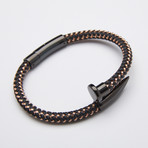 Stainless Steel Nail Bracelet // Braided Black + Rose (Medium)