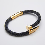 Stainless Steel Nail Bracelet // Black Stingray + Gold (Medium)