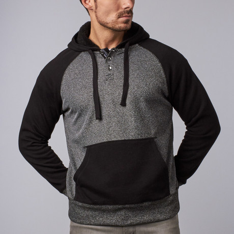 Mitchell Raglan Henley Hoodie // Black (XS)