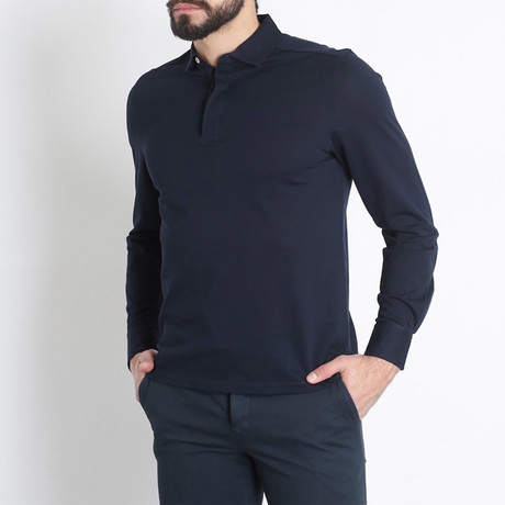 Ermenegildo Zegna // Hidden Placket Long Sleeve Polo // Navy Blue (M)